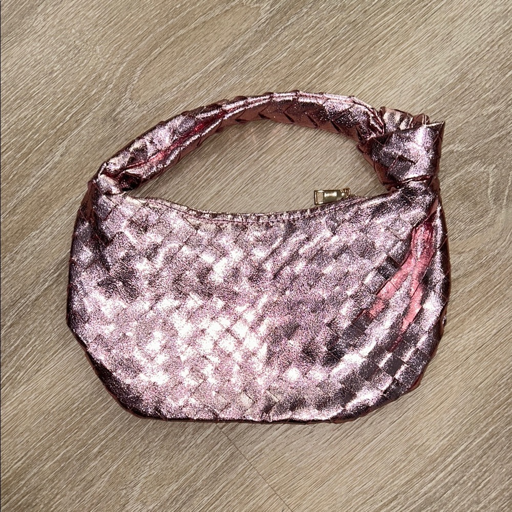 Metallic Pink Woven knot Handbag